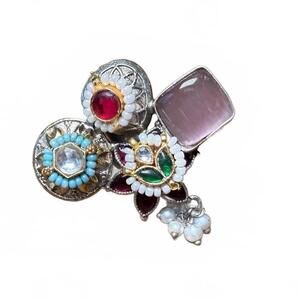 Vintage Multi-Stone and Beaded Adjustable Cocktail Ring